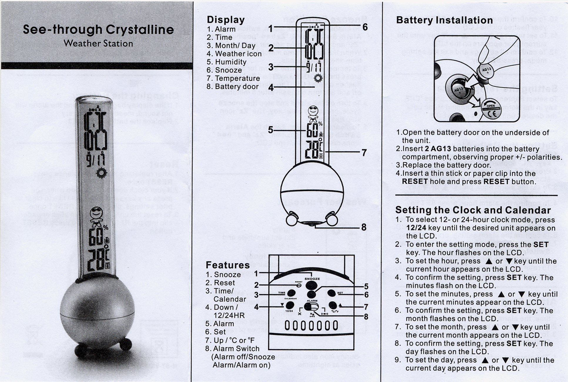 사용설명서-크리스탈 라인 웨더보이 시계 987